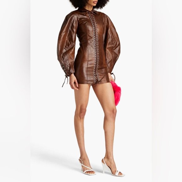 ROTATE BIRGER CHRISTENSEN Lace-up distressed faux leather mini dress - Picture 2 of 16